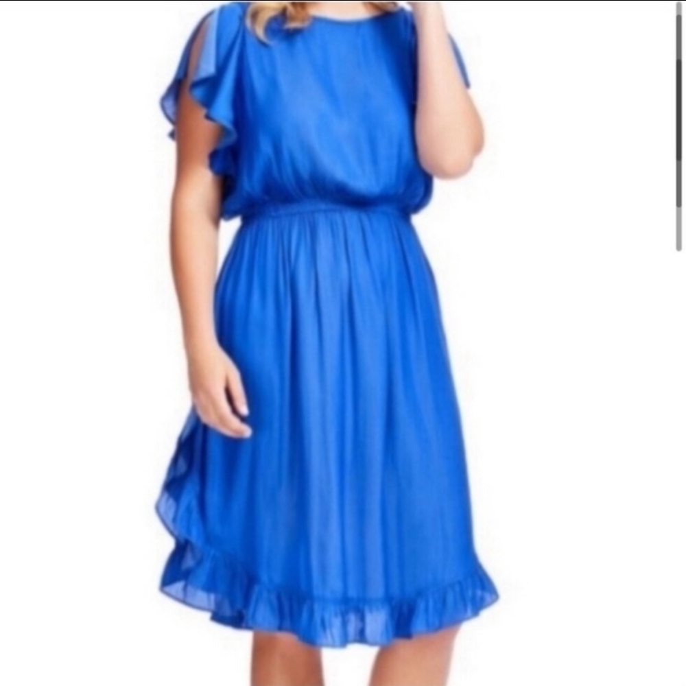 Loft Midi Blue Flutter Sleeve Dress